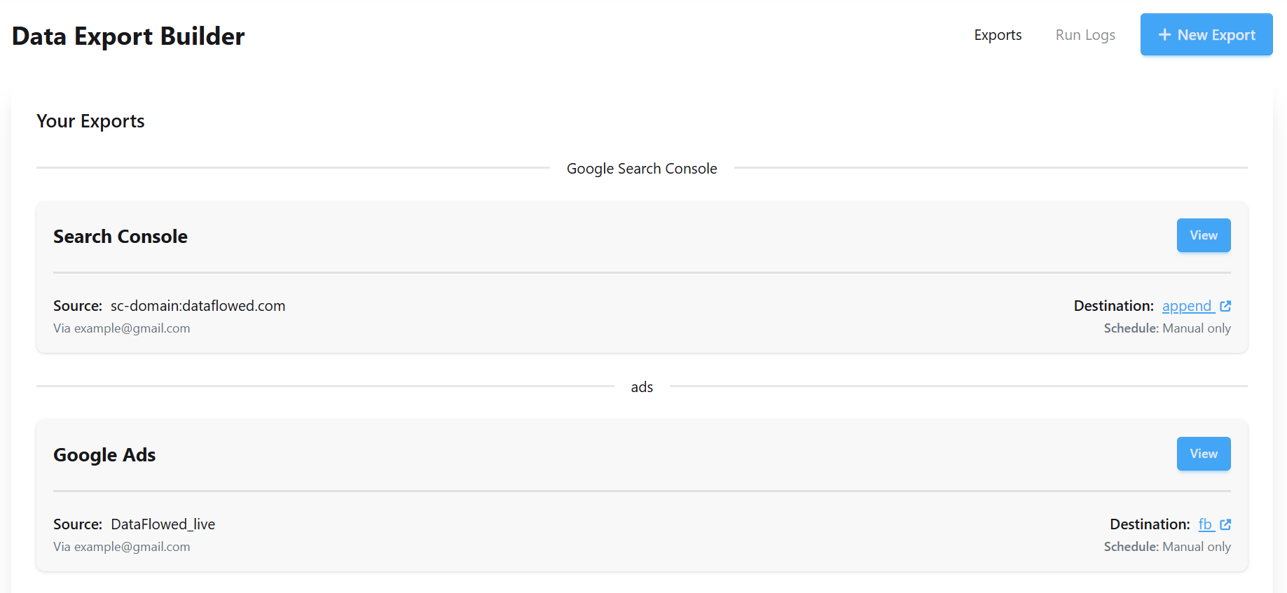 Export Builder Dashboard