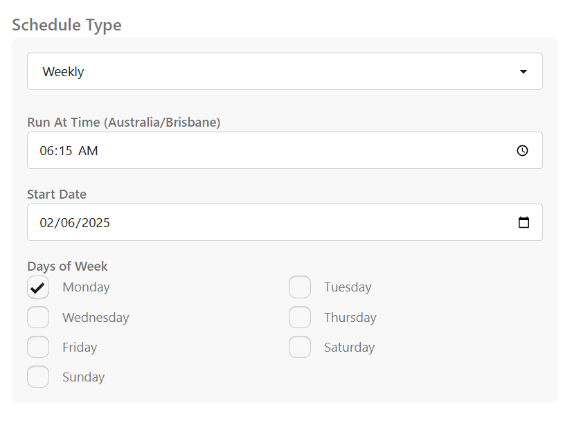 Schedule Configuration Options